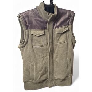 Guess Men’s Sweater Fleece Vest Gray Full Zip Sleeveless Pockets Size Large